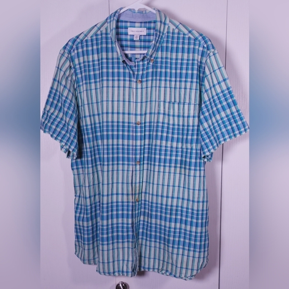 Free Assembly Mens Plaid Button Down 100% Cotton Size XL Shirt Blue Green Light - Picture 1 of 13